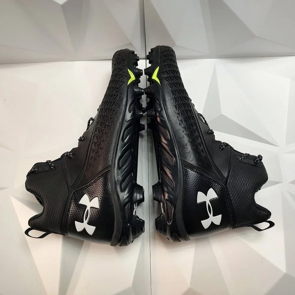 Under Armour Mens Football Cleat 16 Black White Shoe Lacrosse High Molded - Picture 9 of 14
